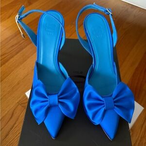 Chic Blue Women's Slingback Heels with Bow